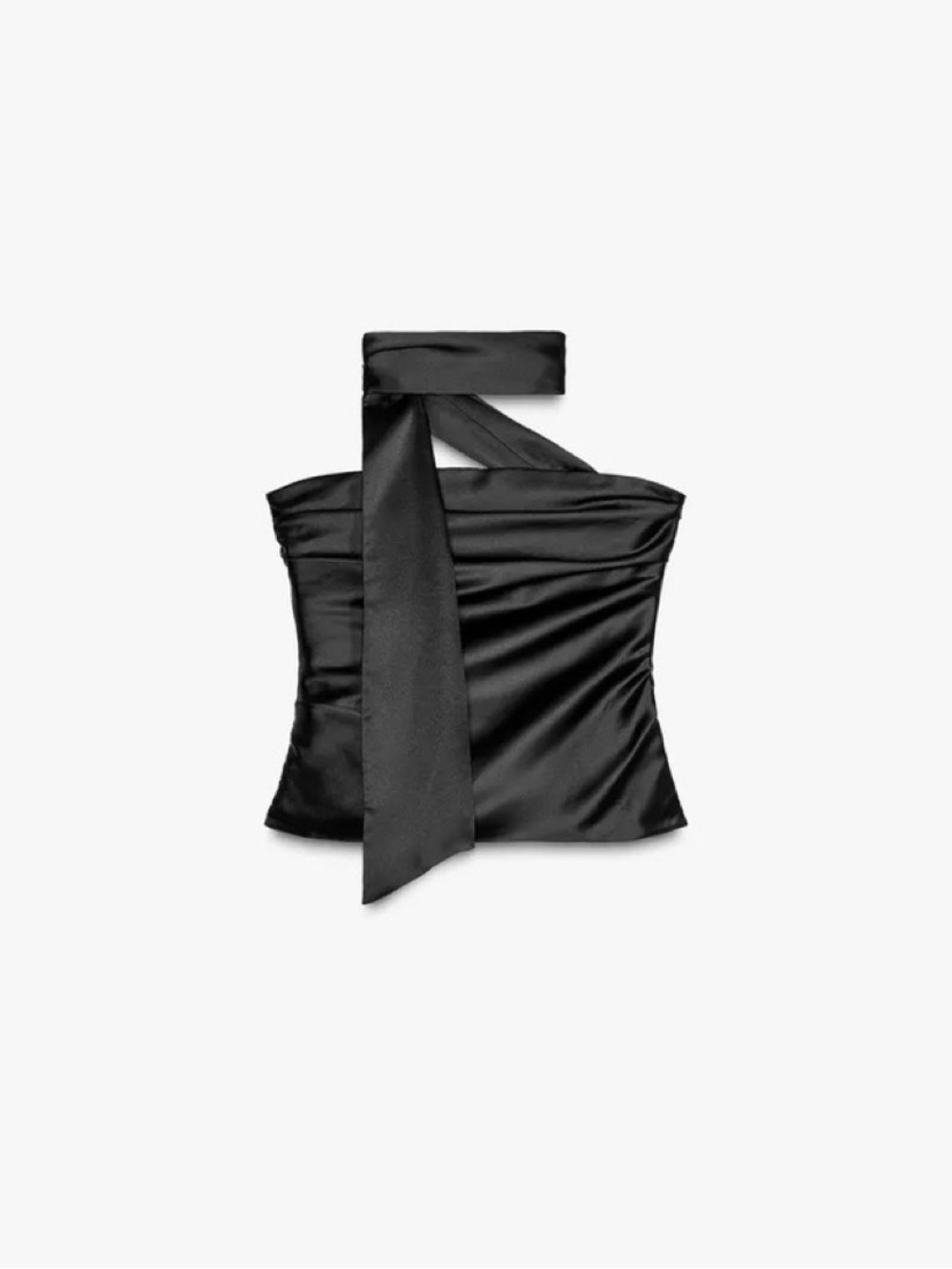 Zara Draped Satin Silk Tie Scarf Black Tube Top XS